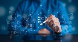 Warehouse logistics worker using digital tablet